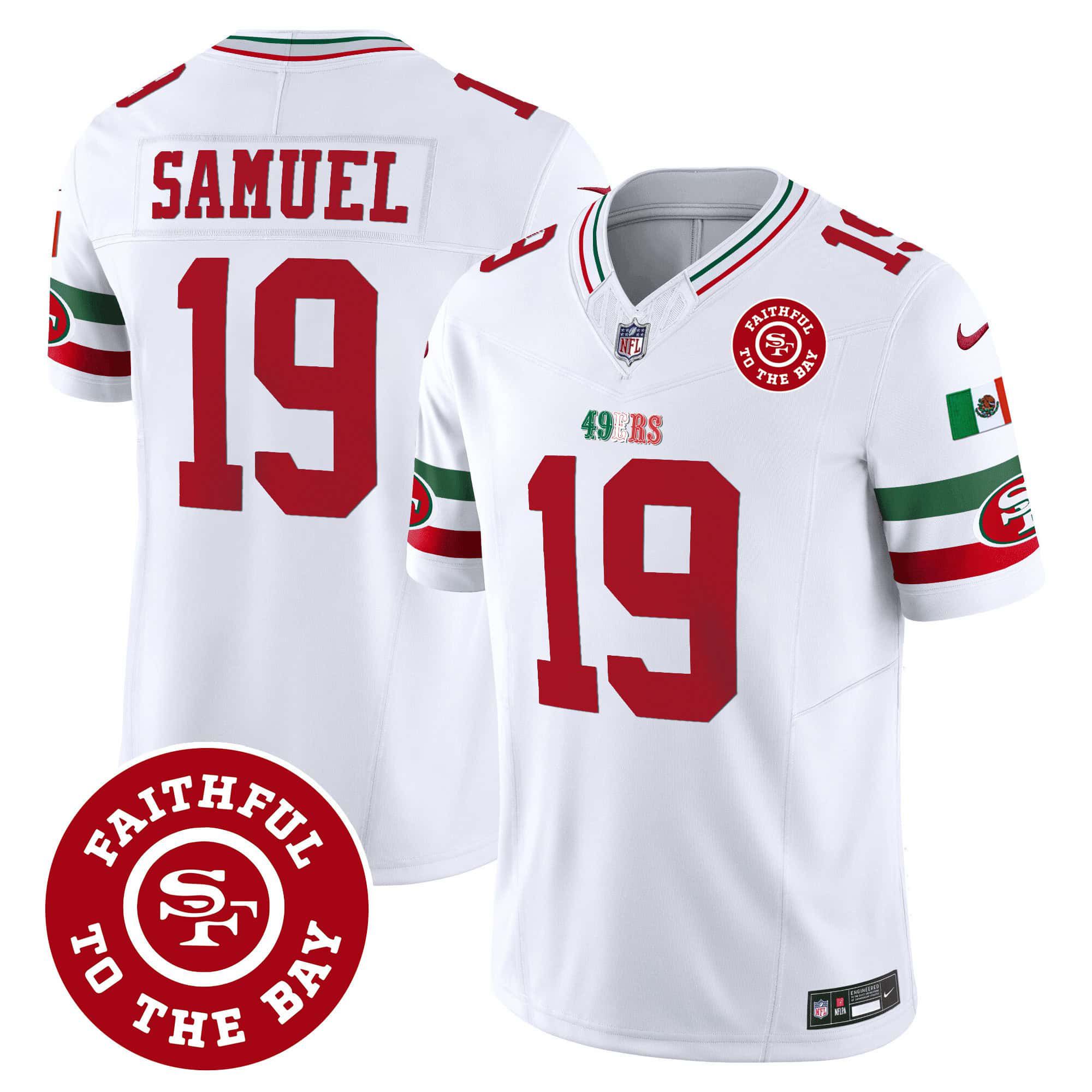 Men San Francisco 49ers 19 Samuel White 2024 Nike Mexico Faithful To The Bay Patch Vapor NFL Jersey